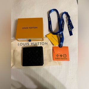 Lulu black embossed logo wallet. New in box, unisex. Designer inspired.